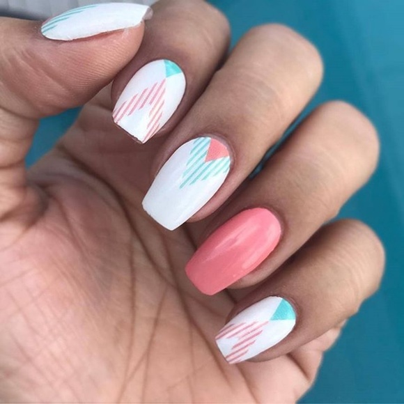Color Street Makeup 22 Incoco Nails Art Deco Coral Teal White Poshmark